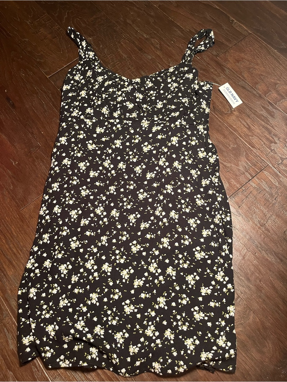 Old Navy Black Floral Slip Dress with White Blossoms